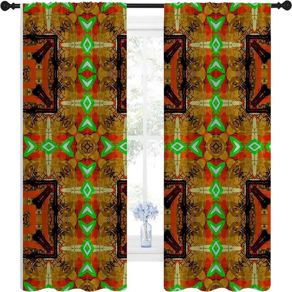 Abstract Retro Grommet Curtain Panels Rod Pocket Insulated Window Coverings Soundproofing Blanket 63inch Width by 80inch Length