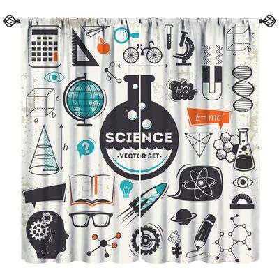 JanJCurt Science Physics Curtains, Abstract Math Chemistry Curtain Scientist Graffiti Print Blackout Window Treatments for Kids Teens Bedroom Living Room, 84x84in