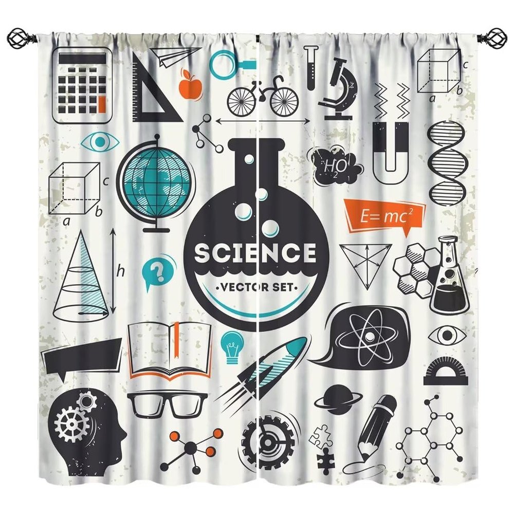 JanJCurt Science Physics Curtains, Abstract Math Chemistry Curtain Scientist Graffiti Print Blackout Window Treatments for Kids Teens Bedroom Living Room, 84x84in