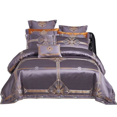 SKipdr Satin Jacquard Four-Piece Bedding Set Quilt Cover Curry Purple Bed Linings (Color : D, Size : 220 * 240cm)