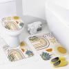 FBMLBRB Brebasf Watercolor Boho Style Sun 4 Pcs Waterproof Shower Curtain Set,Modern Spring Green Leaves Geometric Lines Sun with Waterproof Toilet Cover Shower Mat Rugs view 4