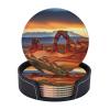 Arches National Park Set of 6 Drink Coasters with Holder Leather Coasters Tabletop Protection Cup Mat for Bar Decorate Cup pad for Coffee Table Kitchen Dining Room view 1
