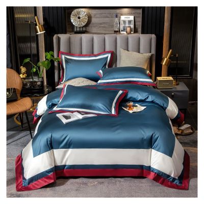 SKipdr Cotton Patchwork Stripe Duvet Cover Soft Bedding Fitted Bed Sheet Pillowcase Bed Linings (Color : A, Size : USKing264x230 4pcs)