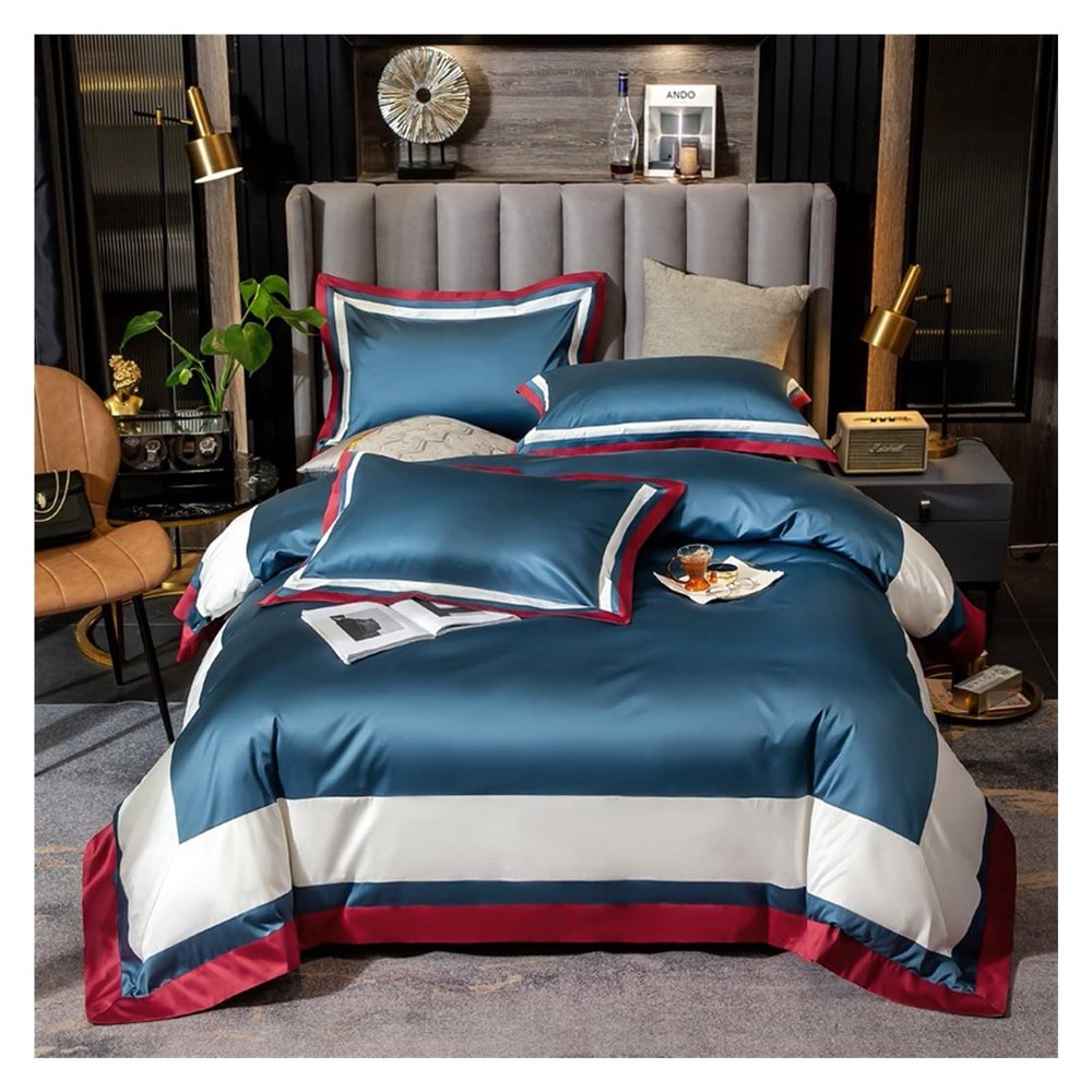 SKipdr Cotton Patchwork Stripe Duvet Cover Soft Bedding Fitted Bed Sheet Pillowcase Bed Linings (Color : A, Size : USKing264x230 4pcs)