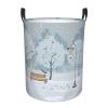 Birds In The Park On A Snowy Day Laundry Basket,Collapsible Circular Laundry Hamper,Clothes Hamper For Bathroom Bedroom Dorm view 1