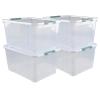 Qskely 80 L Large Clear View Plastic Storage Bin with Lid and Secure Latching Buckles, 4-Pack Wheeled Clear Storage Boxes view 1
