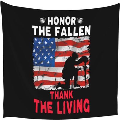 WETEYAFU Honor The Fallen Thank The Living Memorial Day Tapestry,Tapestries Wall Hanging Decor For Living Room Bedroom (60X 40) Inch