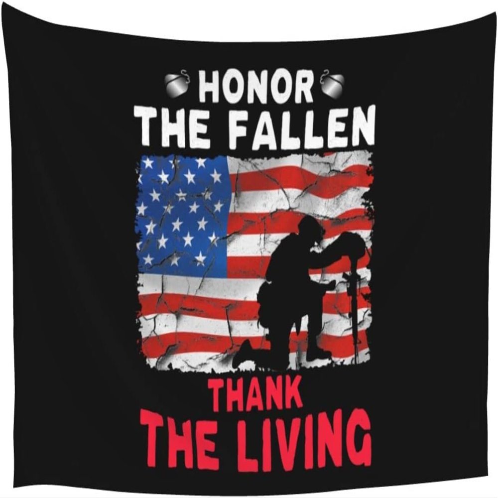 WETEYAFU Honor The Fallen Thank The Living Memorial Day Tapestry,Tapestries Wall Hanging Decor For Living Room Bedroom (60X 40) Inch