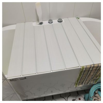 Bathtub Tray Bathtub Caddy Tray Dust-Proof Bathtub Cover, Folding Bath Tub Accessories Shutter Bath Lid, PVC Scalable Insulation Cover for Bathroom Spa, 0.6cm Thickness Multifunctional (Color : White