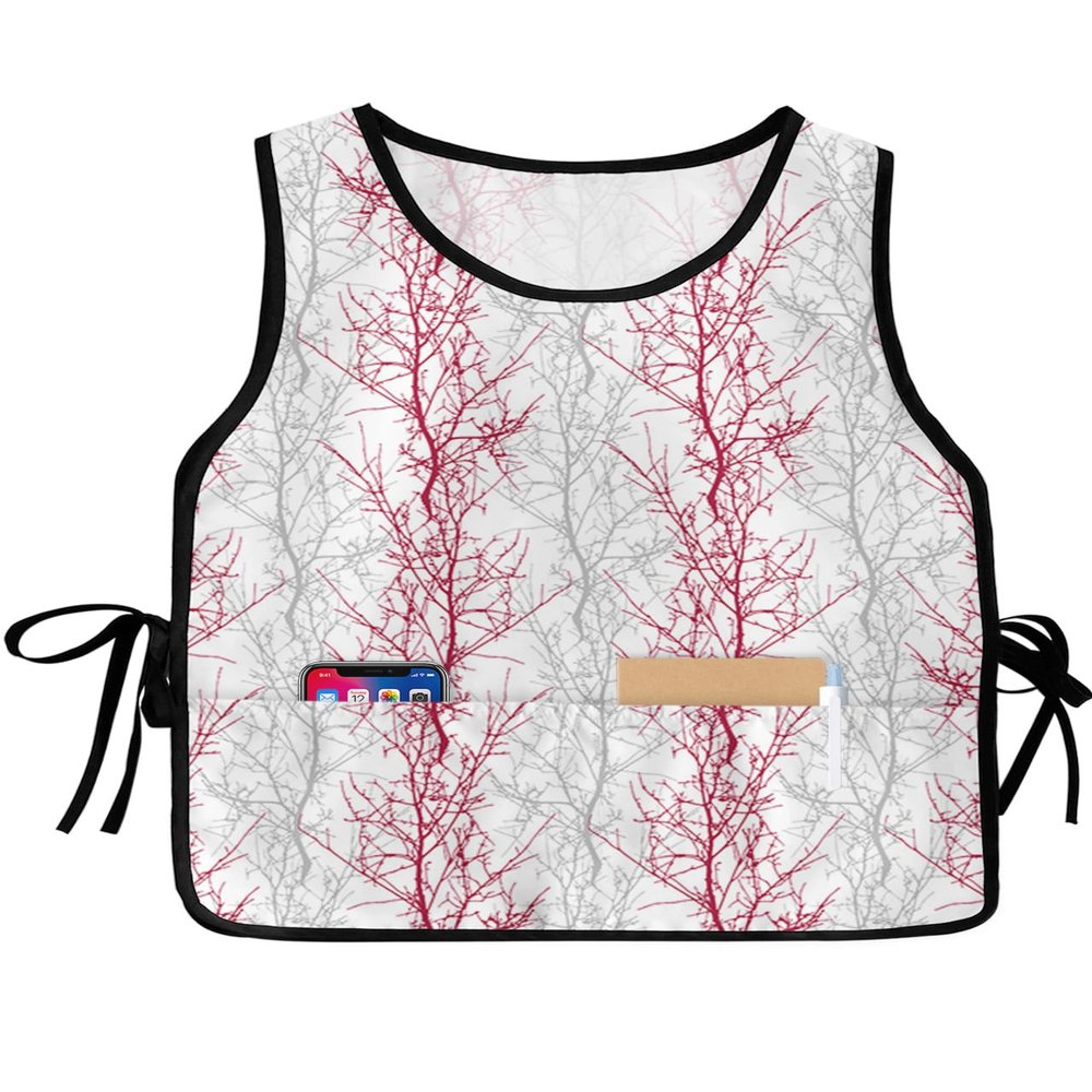 Gradation Grey Cobbler Aprons with 2 Large Pockets for Men Women, Unisex Cobbler Smock Apron for Adults Chef Clothing Protector for Cooking Cleaning 20x31.5 (1pc) Abstract Tree Branch Forest Rose Red