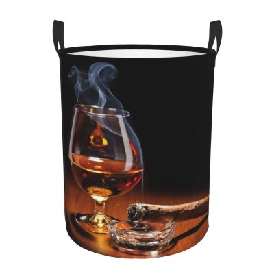 Cigar And Whiskey Laundry Basket,Collapsible Circular Laundry Hamper,Clothes Hamper For Bathroom Bedroom Dorm