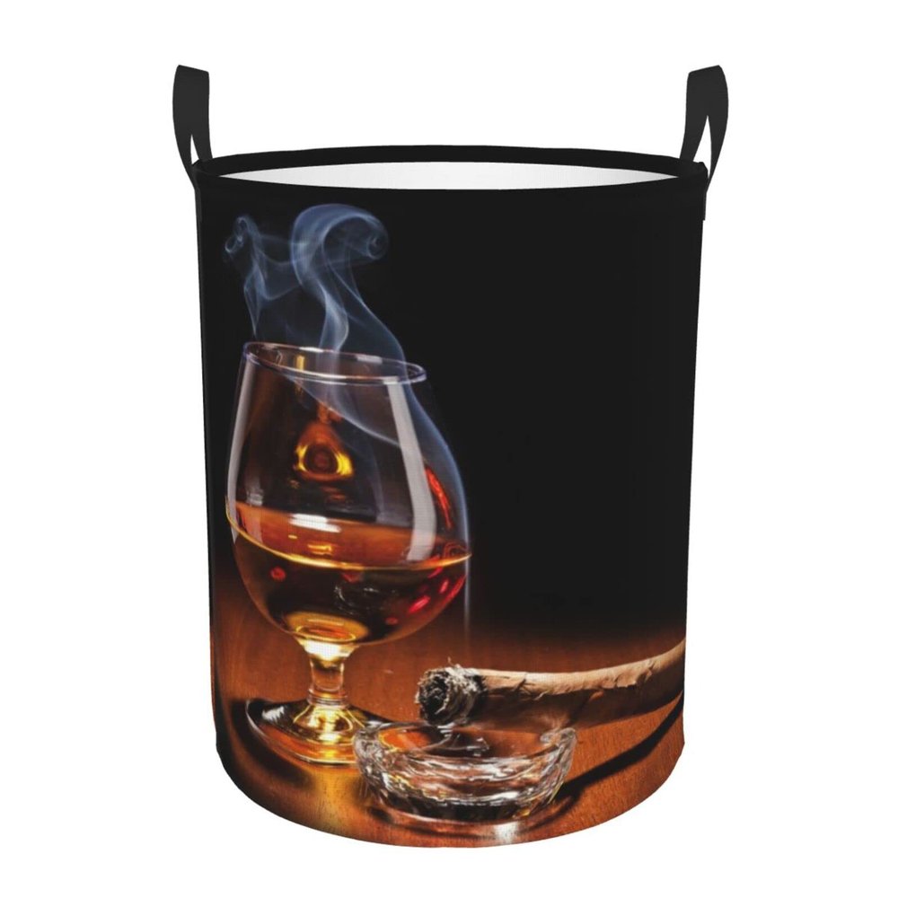 Cigar And Whiskey Laundry Basket,Collapsible Circular Laundry Hamper,Clothes Hamper For Bathroom Bedroom Dorm