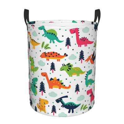 Colorful Dinosaurs Laundry Basket,Collapsible Circular Laundry Hamper,Clothes Hamper For Bathroom Bedroom Dorm