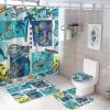 FBMLBRB Brebasf Rustic Cartoon Surfboard Bicycle 4 Pcs Waterproof Shower Curtain Set,Modern Tropical Sea Animal Dolphin Seahorse with Waterproof Toilet Cover Shower Mat Rugs view 1