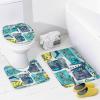FBMLBRB Brebasf Rustic Cartoon Surfboard Bicycle 4 Pcs Waterproof Shower Curtain Set,Modern Tropical Sea Animal Dolphin Seahorse with Waterproof Toilet Cover Shower Mat Rugs view 4