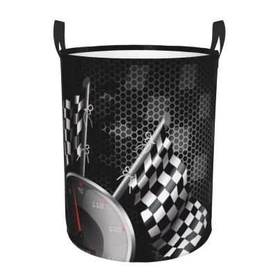 Checkered Flag Racing Laundry Basket,Collapsible Circular Laundry Hamper,Clothes Hamper For Bathroom Bedroom Dorm