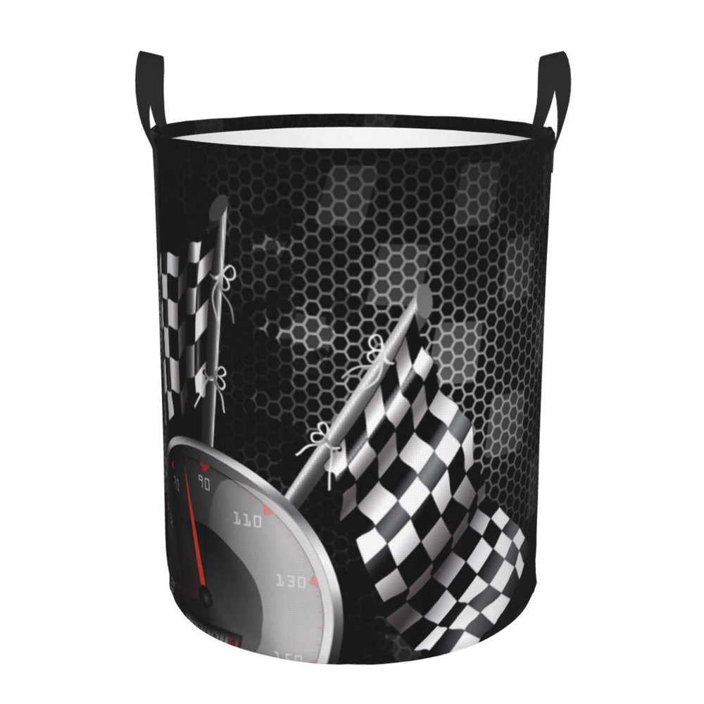 Checkered Flag Racing Laundry Basket,Collapsible Circular Laundry Hamper,Clothes Hamper For Bathroom Bedroom Dorm