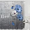Farmhouse Teal Floral Shower Curtain, Inspirational Quote Green Grey Bath Curtains, Rustic Botanical Floral Bathroom Curtain with Hooks view 1