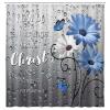 Farmhouse Teal Floral Shower Curtain, Inspirational Quote Green Grey Bath Curtains, Rustic Botanical Floral Bathroom Curtain with Hooks view 2