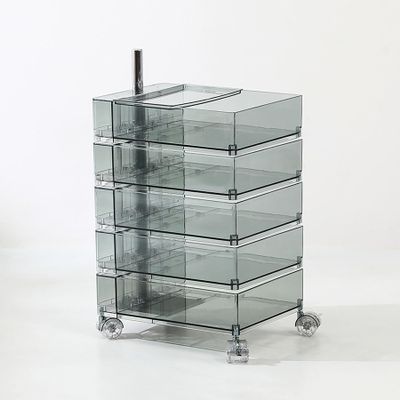 SRURLLUG Bedside Table, Multifunctiona Storage Chest, Clear Drawers Storage Case, Multifunctional Organizer for Kitchen Bedroom Laundry Room,etc,Transparent soot