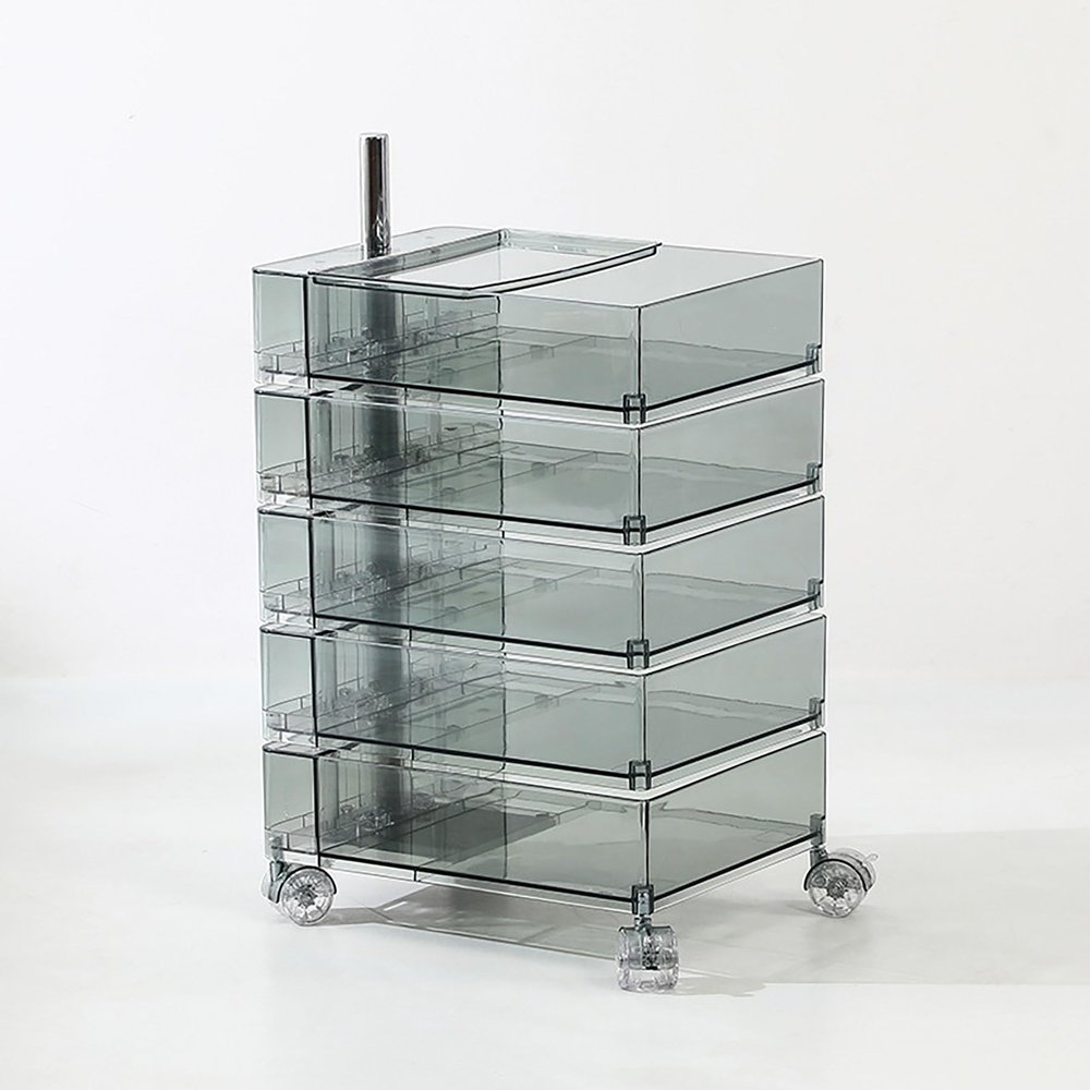 SRURLLUG Bedside Table, Multifunctiona Storage Chest, Clear Drawers Storage Case, Multifunctional Organizer for Kitchen Bedroom Laundry Room,etc,Transparent soot