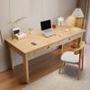 RUNNUP Modern Wood Writing Desk with 2 Drawers 39.5" Home Office Desk Simple Study Desk for Small Spaces, Without Chairs Natural view 3