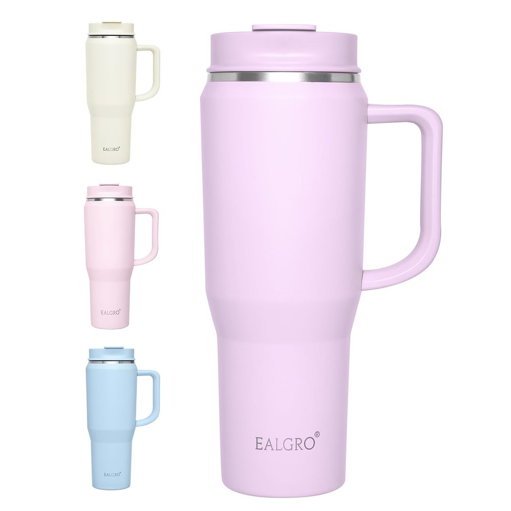 EALGRO 40 oz Tumbler with Handle, Insulated Tumblers with Lid and Straw, Large Metal Sports Water Bottle Jug, Thermal Stainless Steel Travel Coffee Mug Cup, Lavender