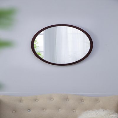 20" x 20" Circle Wall Mirror with Wooden e and Walnut,Wall Mirror for Living Room Dining Room