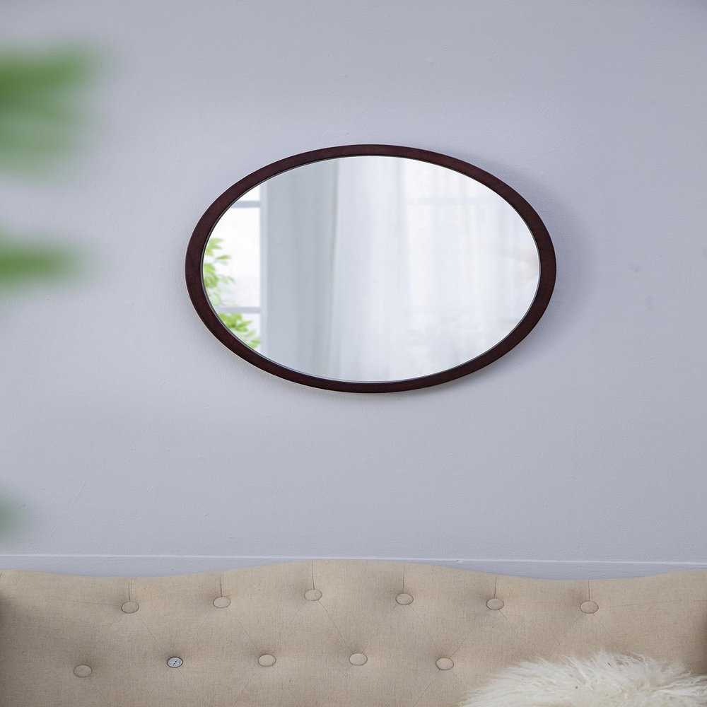 20" x 20" Circle Wall Mirror with Wooden e and Walnut,Wall Mirror for Living Room Dining Room