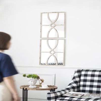 16" x 23" Rectangular Wooden Wall Mirrors with Distressed White e, Vertical or Horizontal, Home Decor for Living Room, Set of 2