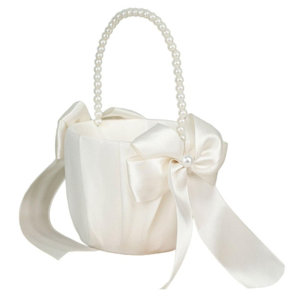 HOLIDYOYO Flower Girl Basket Wedding Bowknot Flower Basket Elegant Decor for Special Events