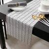Falaniique Geometric Black Table Runner 108 Inches Long, Cotton Linen Kitchen Dinner Table Runners, Burlap Tablerunner for Dresser/Dining/Party/Wedding, Solid Modern Abstract Contemporary view 2