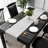 Falaniique Geometric Black Table Runner 108 Inches Long, Cotton Linen Kitchen Dinner Table Runners, Burlap Tablerunner for Dresser/Dining/Party/Wedding, Solid Modern Abstract Contemporary view 4