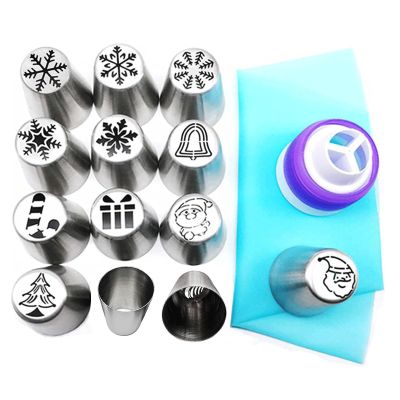 Cake Piping Nozzles Christmas Russian Piping Tips And Converter Set Cupcake Cookies Icing Dispensers Decorating Icing Nozzles