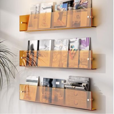 3 Pack Magazine Rack Wall Mounted Acrylic, Clear Orange Teal Brochure Shelf Display Holder for Storage Literature Newspaper Comic Art Print Catalog, for Living Room Nursery Shop School ( Color : 3pcs-