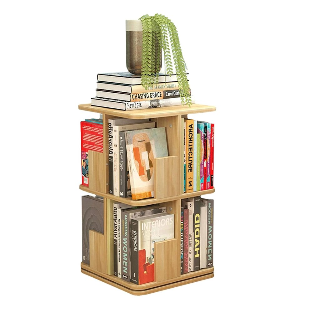 BKEKM Freestanding Bookcase Square Bookshelf Standing Bookcase 2-tier/3-tier/4-tier for Home Office Decor 360 Rotating Bookshelf