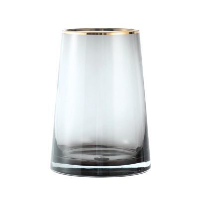 Home Desktop Vase, Office Study Room Bedroom Glass Vase, Modern Hydroponic Plant Vase with Gold Tracing Mouth(Size:10.5 * 19CM,Color:A)