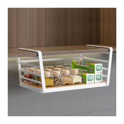 Dxcaicc Under Shelf Basket Kitchen Cabinet with Hooks,Kitchen Cabinet Organizer Storage,Hanging Basket Shelves,Large Capacity Undershelf Storage,Storage Rack for Kitchen,Bathroom,B