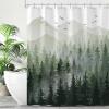 Accnicc Green Misty Forest Shower Curtain Ombre Sage Green White Waterproof Fabric Shower Curtains for Bathroom Nature Pine Tree Mountain Woodland Decorative Bath Curtain Decor (72''  72'') view 3