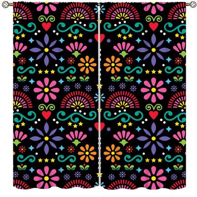 Abstract Flower Curtains,Colorful Boho Mexican Folk Art Floral Print Darkening Window Treatments for Bedroom Living Room Kitchen Window Drapes 2 Panels Set,Total Size 42 x 54 Inch
