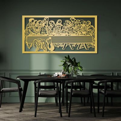 Last Supper Metal Wall Art,Last Supper Metal Wall Art by Leonardo Da Vinci Artwork,Jesus Last Supper Metal Wall Art,Last Supper Wall Decor,Jesus Line Wall Art,Gift for Christian (29"x 14"| 76x38cm, Gold)