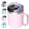 ALOUFEA 12oz Insulated Coffee Mug Cup with Handle, Stainless Steel Travel Coffee Mug with Flip Lid, Double Wall Vacuum Coffee Tumbler,Blush view 1