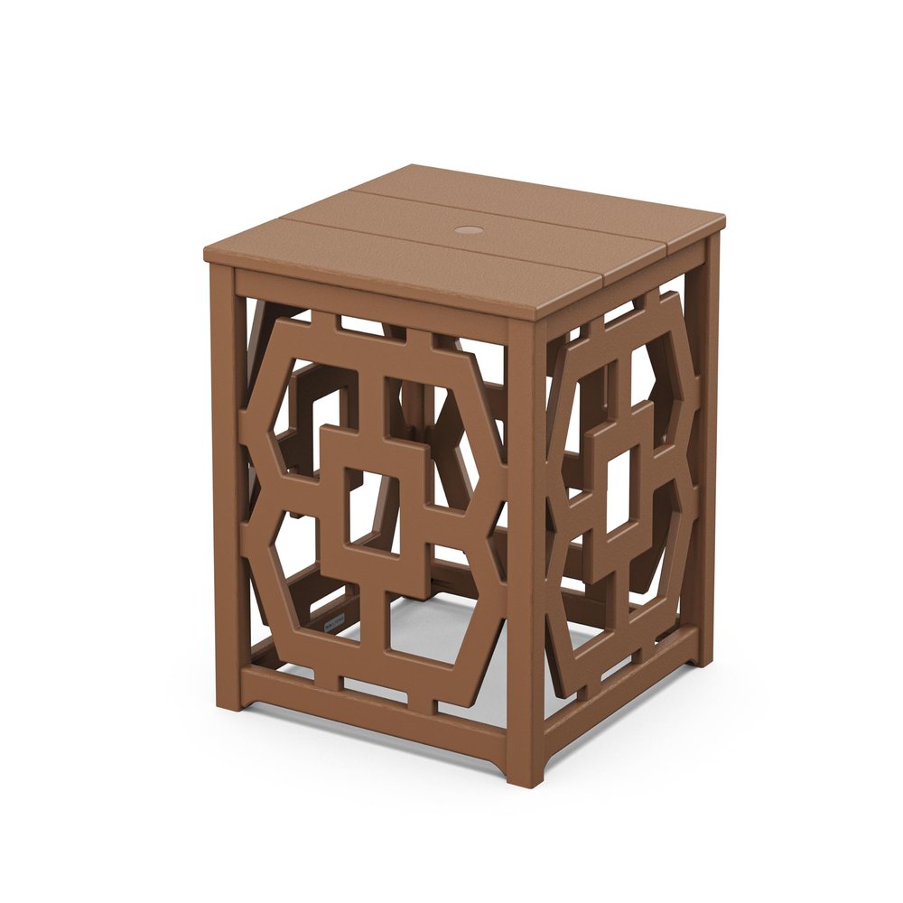 Martha Stewart by POLYWOOD Chinoiserie Umbrella Stand Accent Table in Teak