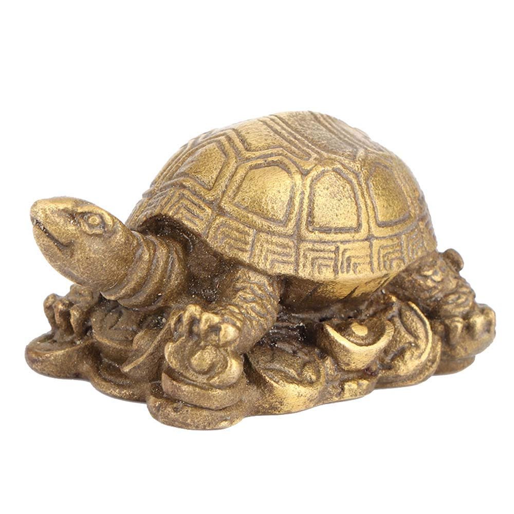Leopacat Tortoise Brass Statue, Feng Shui Turtle Figurine for Longevity and Wealth Chinese Cultural Collectible Home Decor Miniature Lucky Mascot Gift Carving Rich Mini Shape Figurines