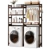 Cozivolife Over The Washer and Dryer Storage Shelf Bamboo,5 Tiers Laundry Room Drying Rack with Adjustable Shelves and 4 Hooks,Space Saver Organizer for Hanging Clothes and Towels (Brown) view 1
