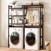 Cozivolife Over The Washer and Dryer Storage Shelf Bamboo,5 Tiers Laundry Room Drying Rack with Adjustable Shelves and 4 Hooks,Space Saver Organizer for Hanging Clothes and Towels (Brown) view 2