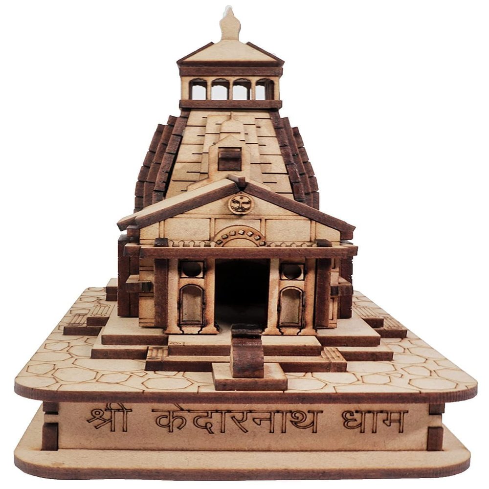 CSOK Wooden Miniature Off-White Shri Kedarnath Temple | Handcrafted Wooden Temple of Lord Shiva for Car Dashboard, Large, Brown