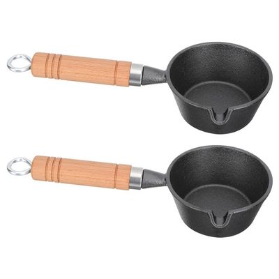 ABOOFAN 2pcs Mini Pot Set Cast Iron Sauce Pan Milk Warmer Pot Wood Handle Versatile Cooking Tool