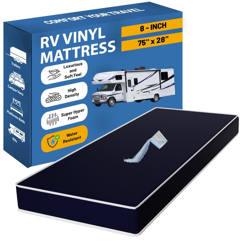Greaton, 8-Inch Medium Firm Water-Resistance Foam Vinyl Mattress, Easy to Clean, Comfortable & Noise Free, Queen, Blue