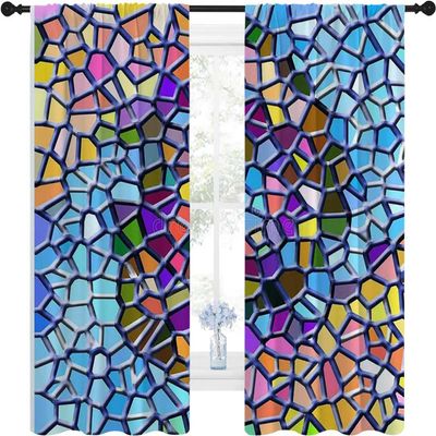 WHYATT Colorful Kids Blackout Curtains for Boys Mosaic Decor Retro Geometric Curtsins Door Dividers for Rooms 63inch Width by 80inch Length